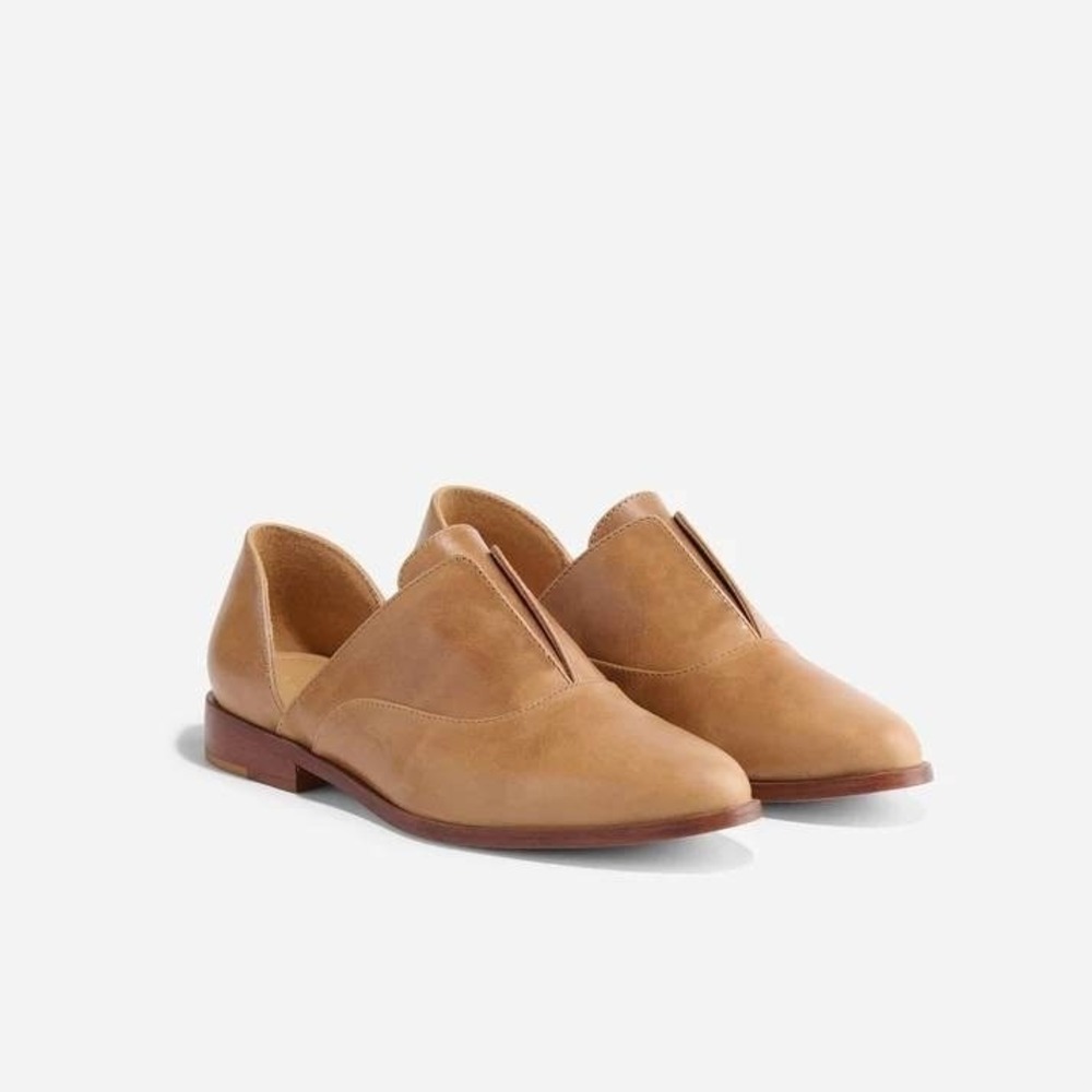 Nisolo Emma D'Orsay Oxford 2.0 Flats Tan Leather Pointed Toe Size 8 Slip-On